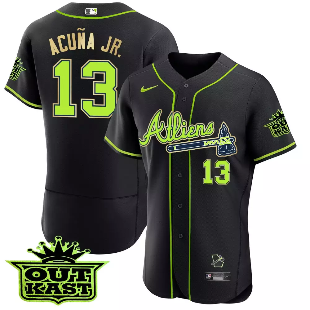 Ronald Acuña Jr. Atlanta Braves Black Atliens Cool Base Jersey | All Stitched Design | For Me