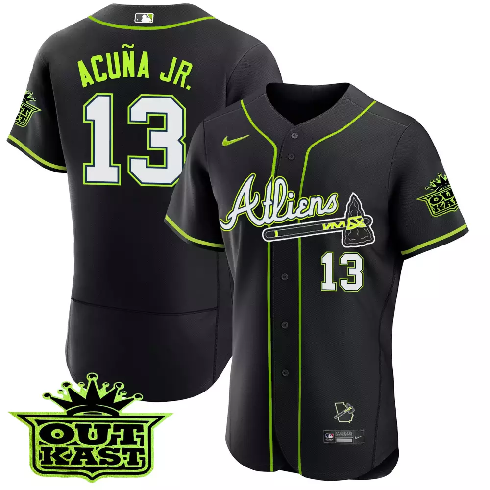 Ronald Acuña Jr. Atlanta Braves Black Atliens Cool Base Jersey | All Stitched Design | For Me