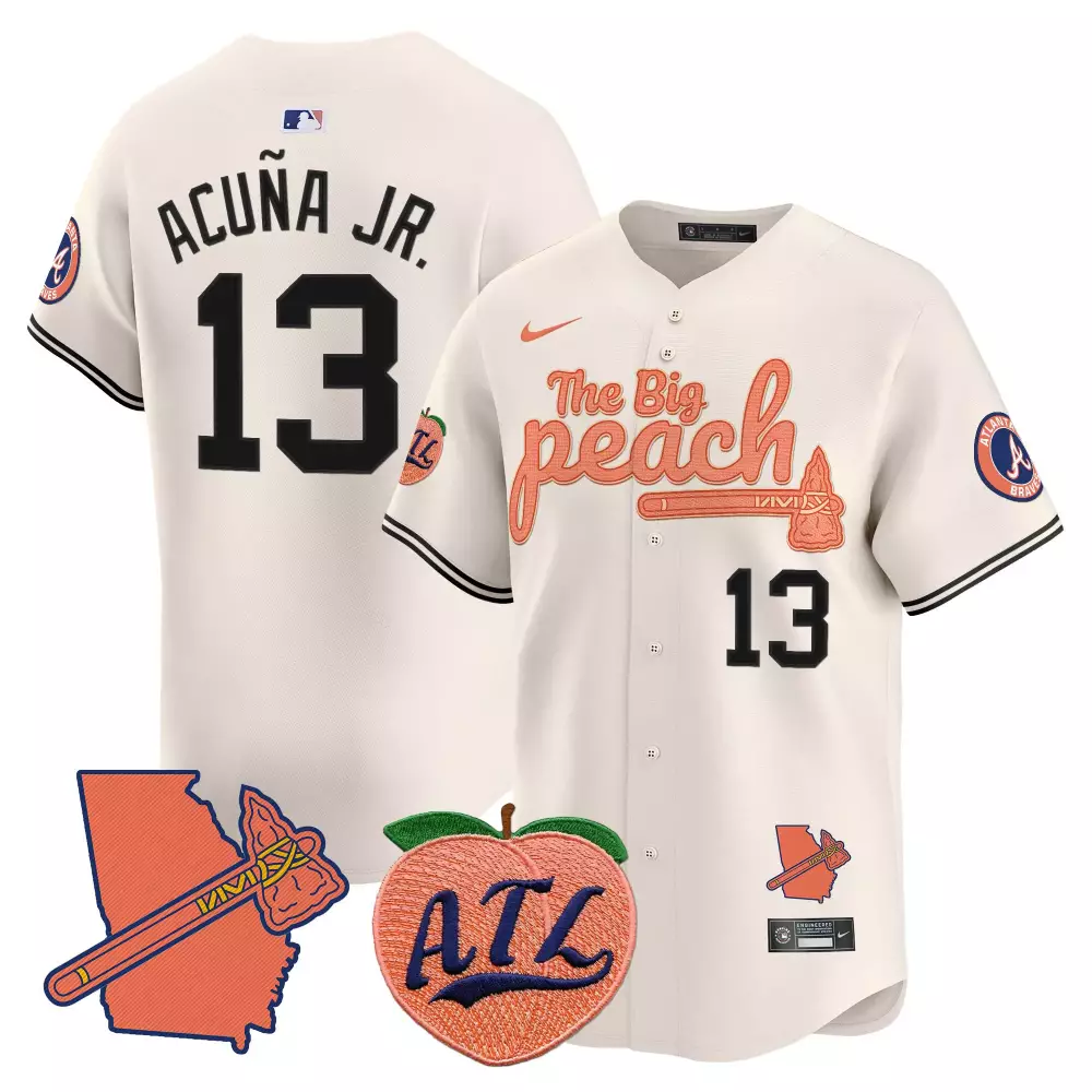 Ronald Acuña Jr. Atlanta Braves The Big Peach Vapor Premier Jersey V2 | Cream Stitched | Limited Edition Fan Gear | For Men, Women & Yout