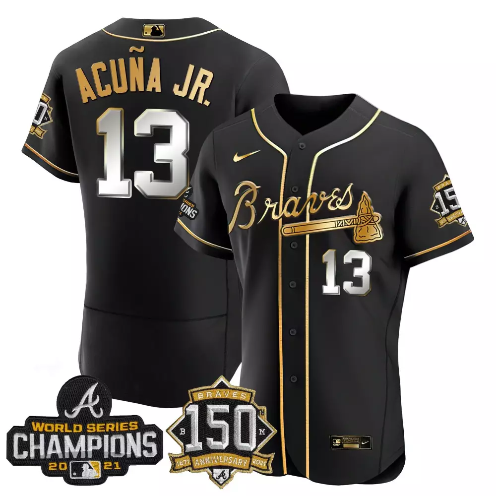 Ronald Acuna Jr. Men's Atlanta Braves World Series Champion Black Gold Flex Base Jersey | All Stitched | Game Day Outfit for Men