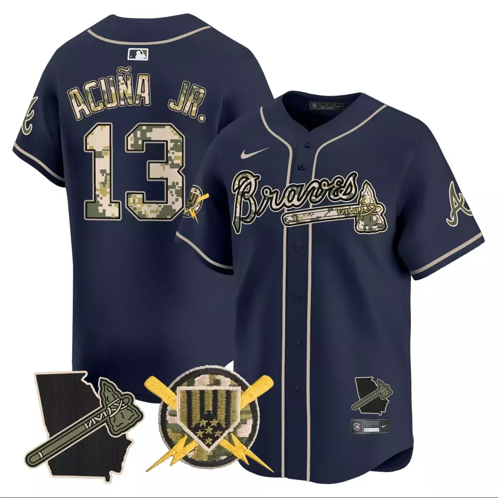 Ronald Acuna Jr. Navy Men's Atlanta Braves 2024 Spring Training Georgia Patch Vapor Premier Limited Jersey | All Stitched | Gift Idea for Men