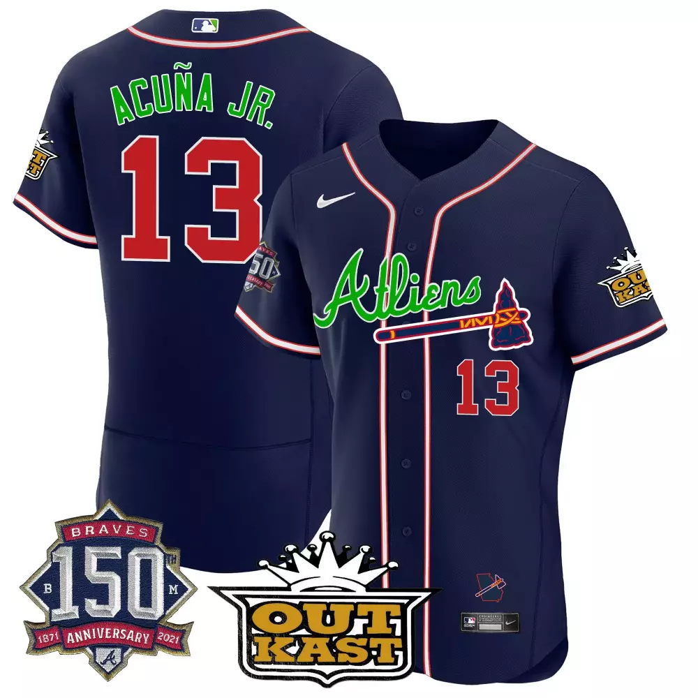 Ronald Acuna Jr. Navy Men's Atlanta Braves 2024 Spring Training Georgia Patch Vapor Premier Limited Jersey | All Stitched | Gift Idea for Men