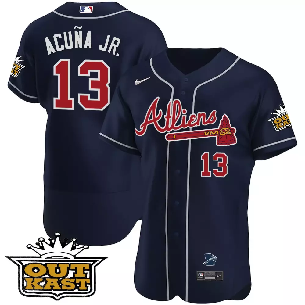Ronald Acuna Jr. Atlanta Braves 2025 Atliens Navy Jersey V2 | Stitched Flex Base Fan Gear | For Men, Women & Youth