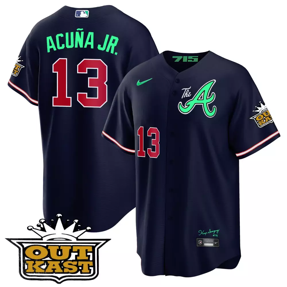 Ronald Acuna Jr. Atlanta Braves 2025 Atliens Navy Jersey V2 | Stitched Flex Base Fan Gear | For Men, Women & Youth