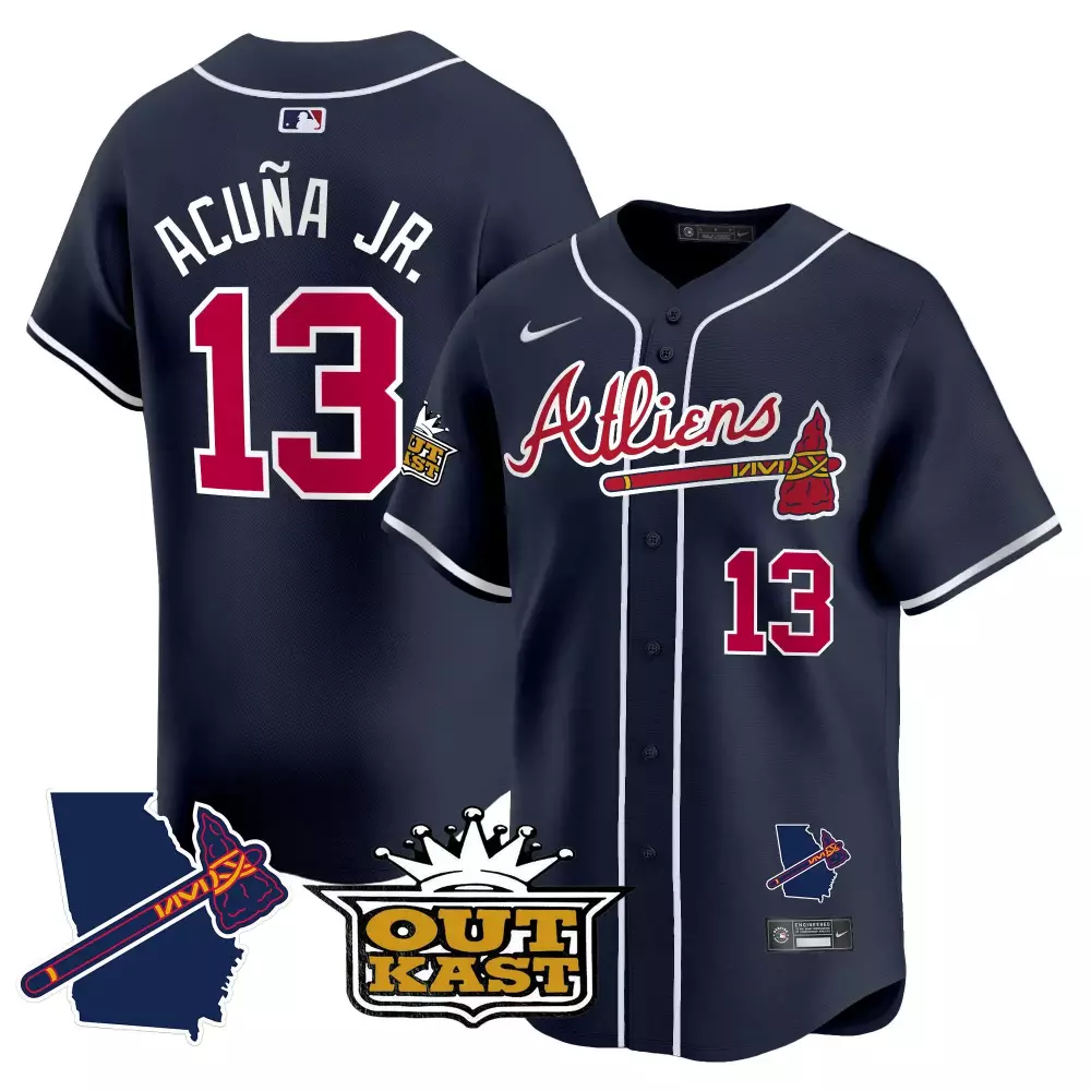 Ronald Acuna Jr. Atlanta Braves 2025 Atliens Navy Jersey V2 | Stitched Flex Base Fan Gear | For Men, Women & Youth