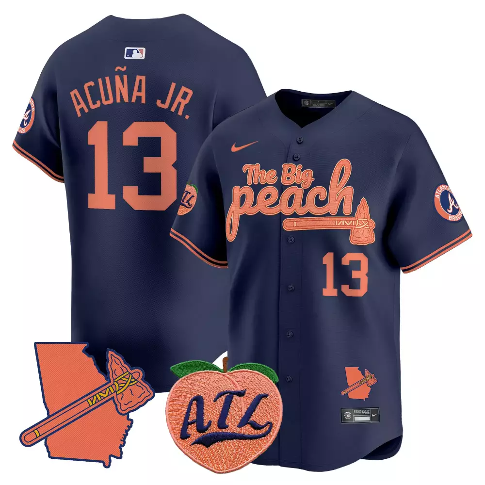 Ronald Acuña Jr. Navy Atlanta Braves The Big Peach Vapor Premier Limited Jersey V2 | All Stitched | Fan Gear for Men, Women & Yout