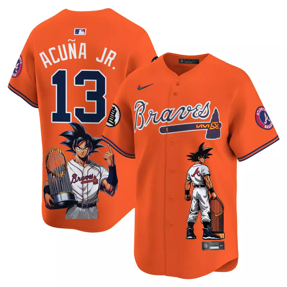 Ronald Acuña Jr. Navy Youths Atlanta Braves ATLiens Cool Base Jersey | All Stitched | For Yout