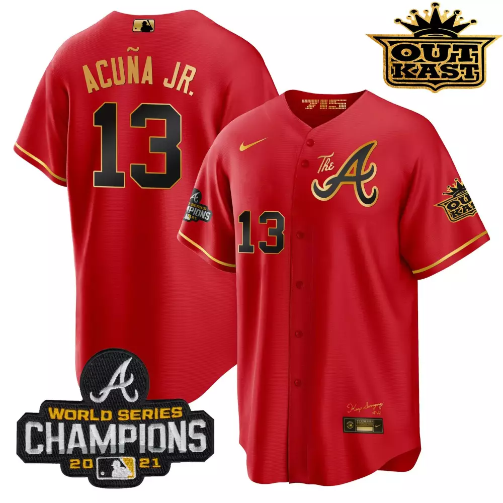 ronald acuna jr red gold mens atlanta braves outkast gold the a cool base jersey all stitched
