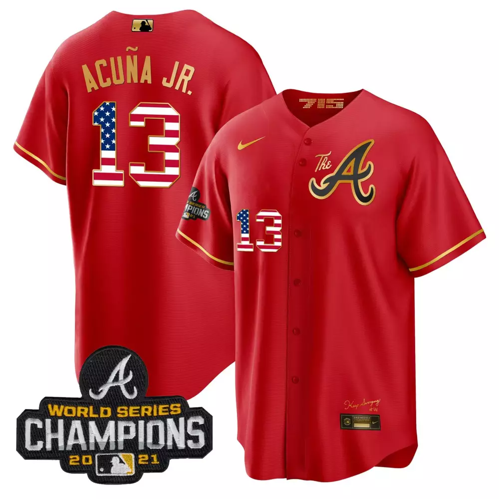ronald acuna jr red gold mens atlanta braves outkast gold the a cool base jersey all stitched