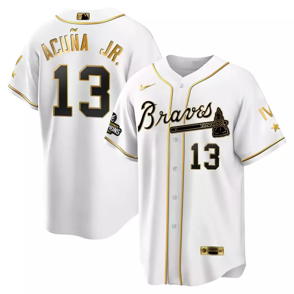 ronald acuoa jr women atlanta braves 4x world series white gold jersey collection all stitched