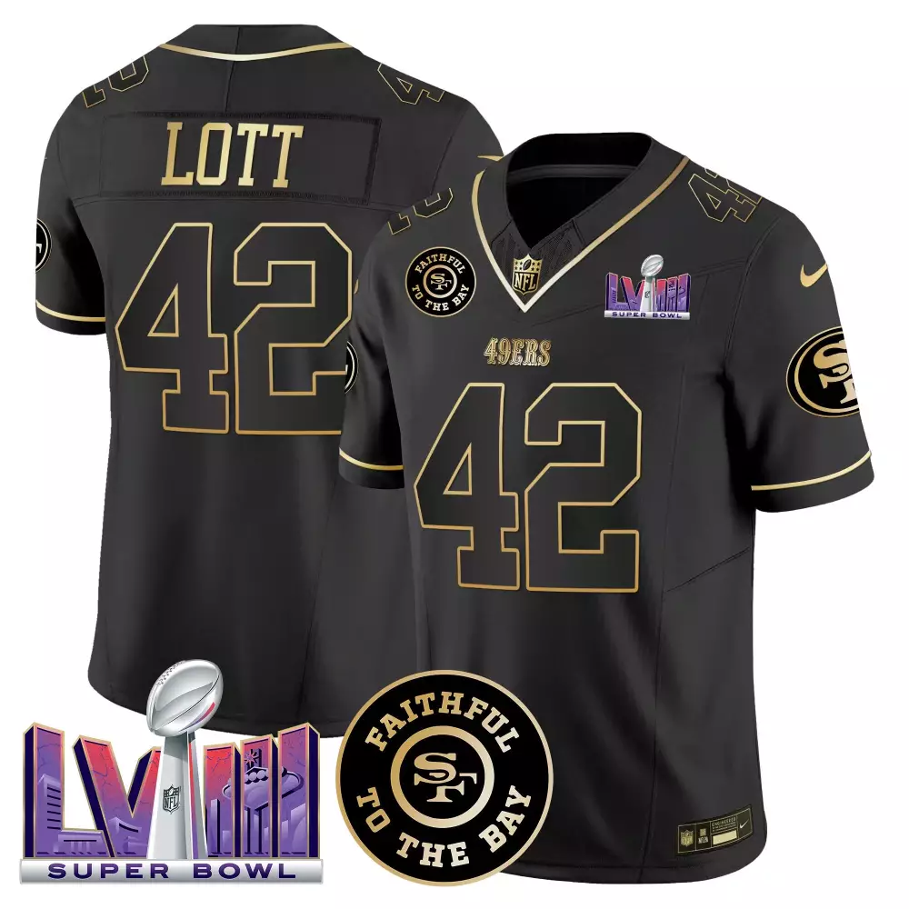 Ronnie Lott San Francisco 49ers Super Bowl LVIII Patch Vapor Jersey | Black Gold | Limited Edition Fan Gear | For Men, Women & Youth