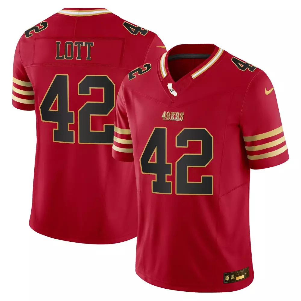 Ronnie Lott San Francisco 49ers 2024 Gold Vapor Jersey | Black Scarlet | All Stitched Fan Gear | For Men, Women & Youth
