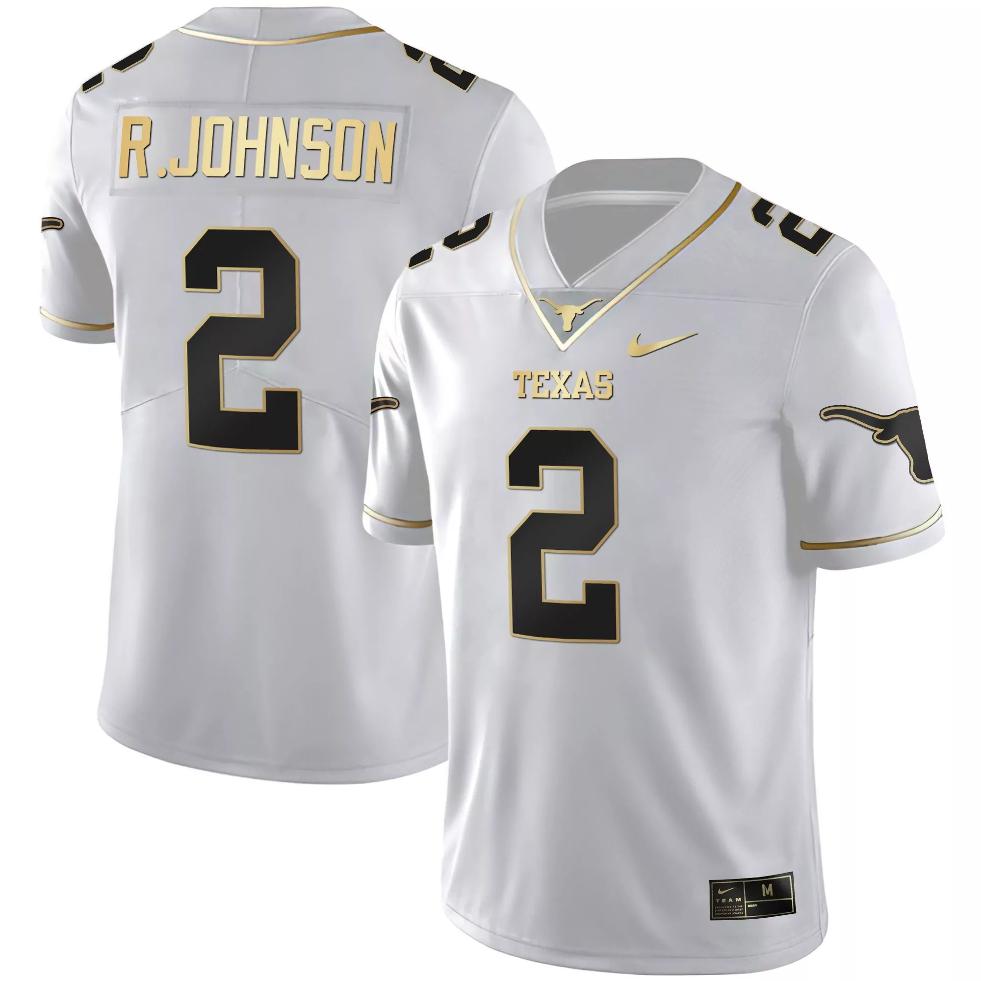 roschon johnson white gold mens texas longhorns black limited gold vapor jersey all stitched
