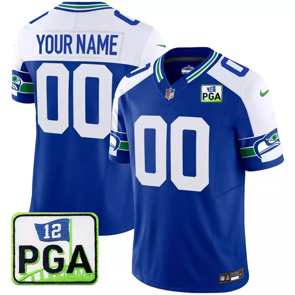 Royal Alternate Men Seattle Seahawks PGA Patch Vapor Limited Custom Jersey | All Stitched Fan Gear | For Men, Women & Youth