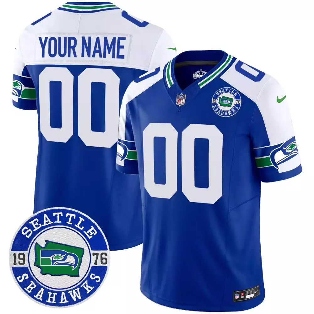 Royal Alternate Youth Seattle Seahawks Throwback Est 1976 Patch Vapor Limited Custom Jersey | All Stitched Fan Gear | For Men, Women & Youth