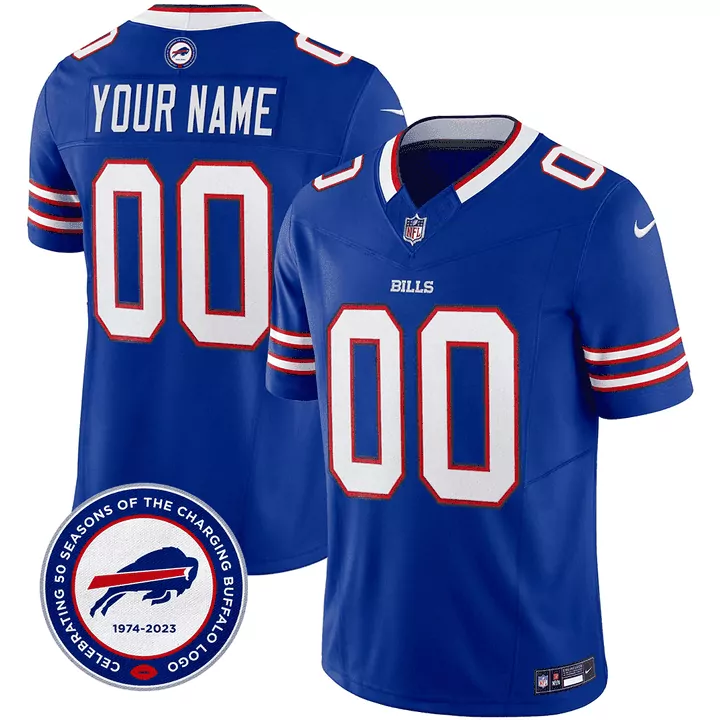royal blue youth buffalo bills 50th charging logo patch vapor limited custom jersey all stitched