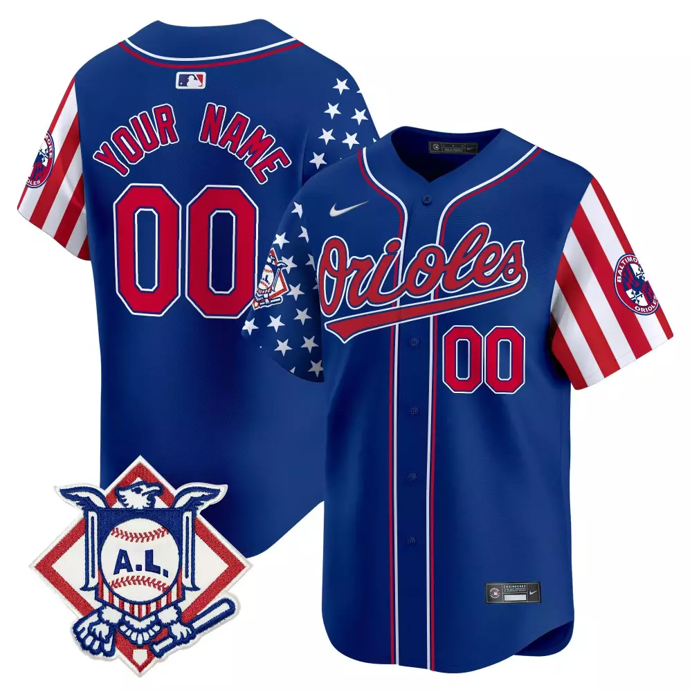 red youth baltimore orioles 2024 independence day vapor premier limited custom jersey all stitched