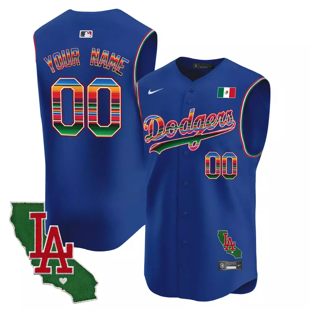 royal men los angeles dodgers mexico california patch vapor premier sleeveless custom jersey all stitched