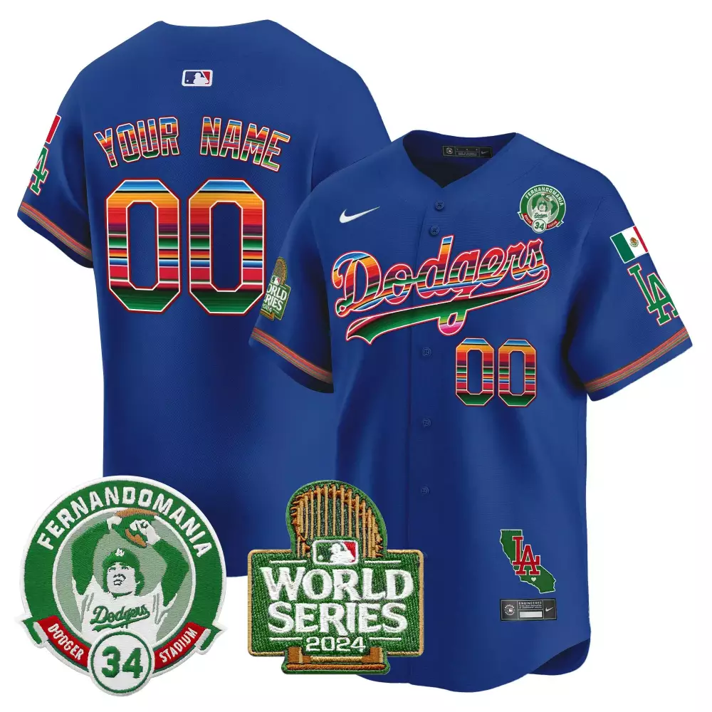 Fernando Valenzuela Dodgers 2024 World Series Patch Flex Base Jersey | Royal Mexico Design | All Stitched Fan Gear for Men, Women & Youth