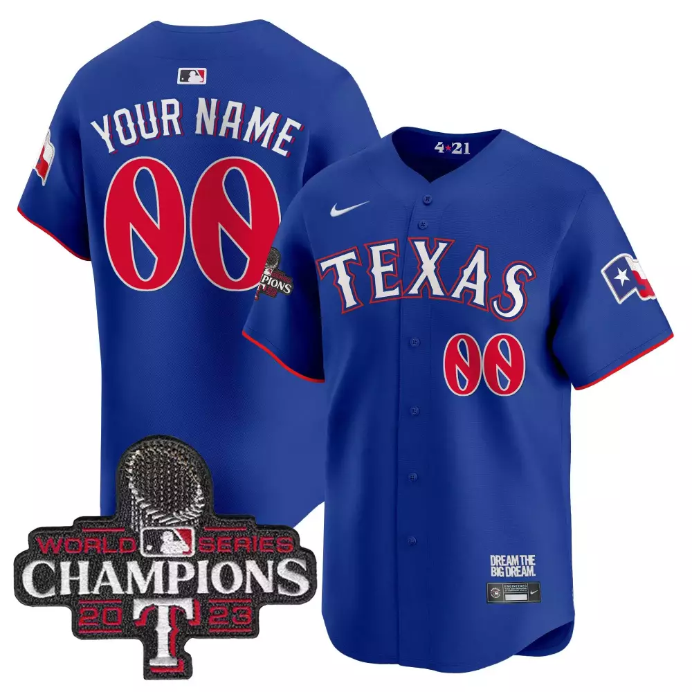 royal men texas rangers 2023 world series champions city connect vapor premier limited custom jersey all stitched