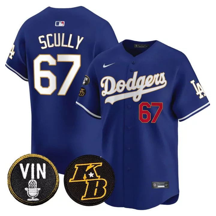 Vin Scully Dodgers Kobe Patch Gold Trim Vapor Premier Limited Jersey | Royal Style | Celebrate with Fan Gear | For Men, Women & Youth