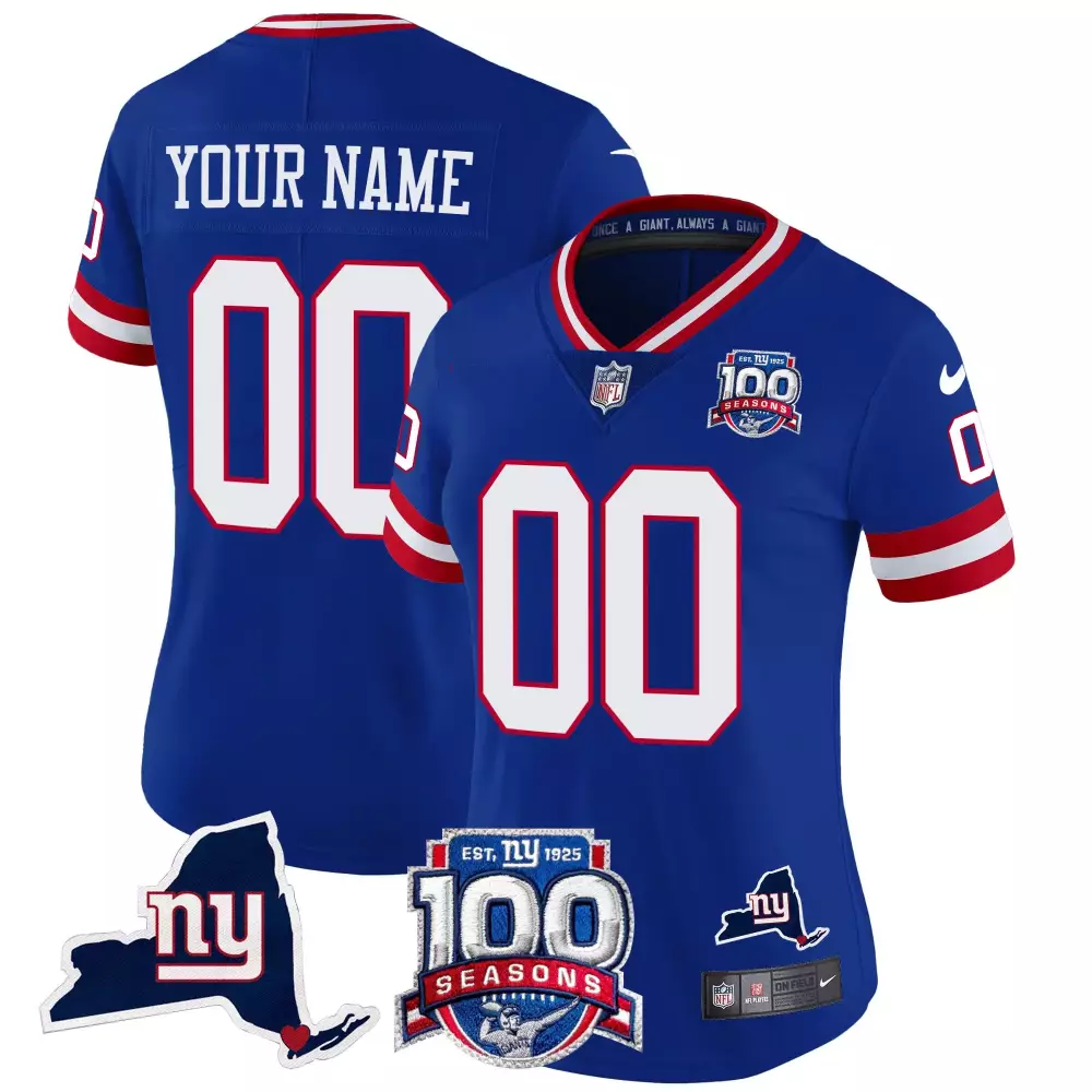 royal women new york giants 100th season state patch vapor limited custom jersey all stitched
