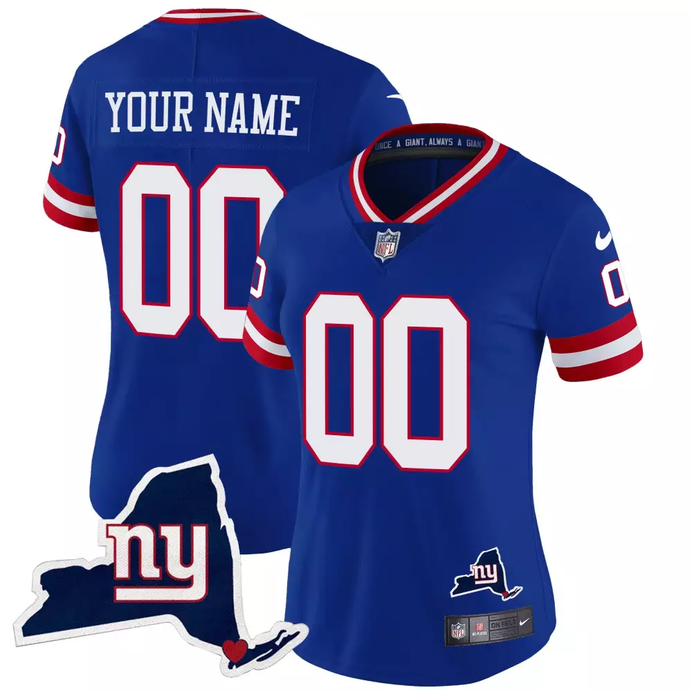 royal women new york giants 100th season state patch vapor limited custom jersey all stitched
