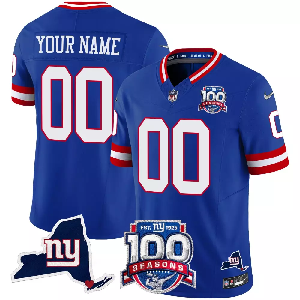 royal women new york giants 100th season state patch vapor limited custom jersey all stitched
