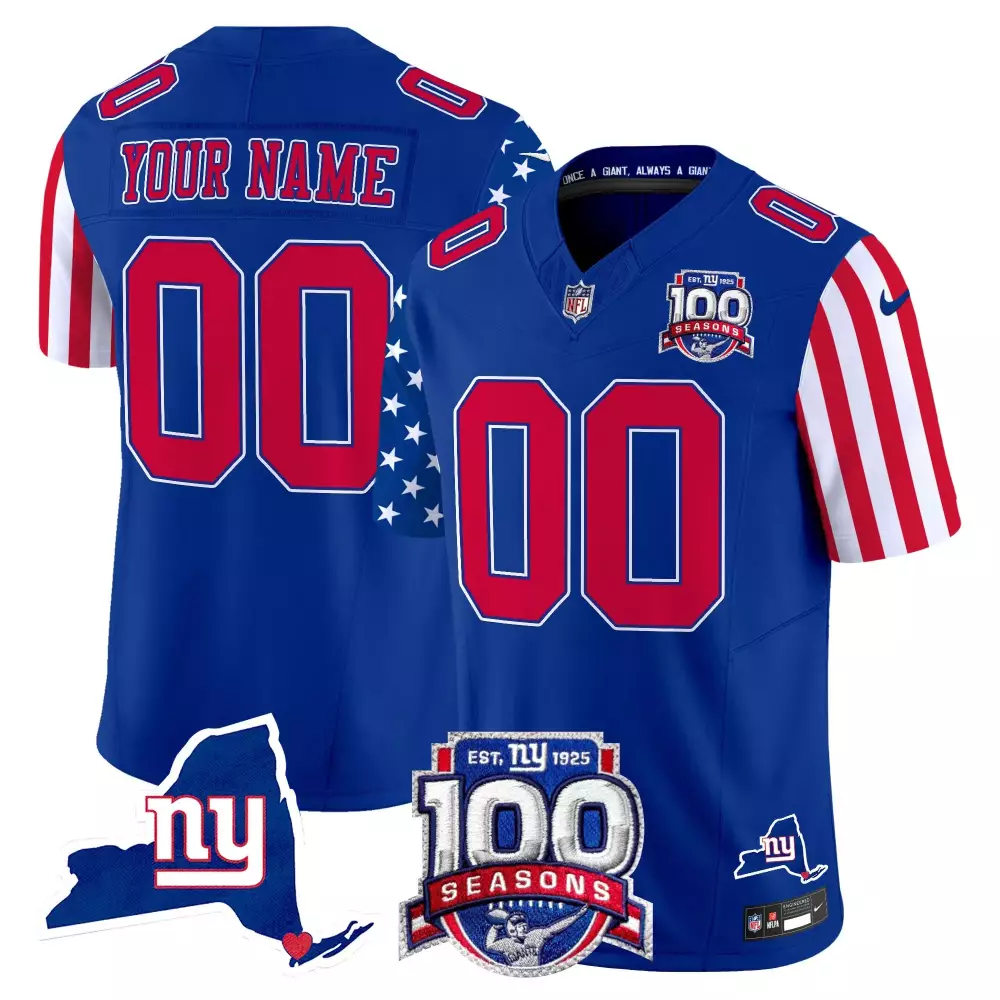 royal women new york giants 100th season state patch vapor limited custom jersey all stitched