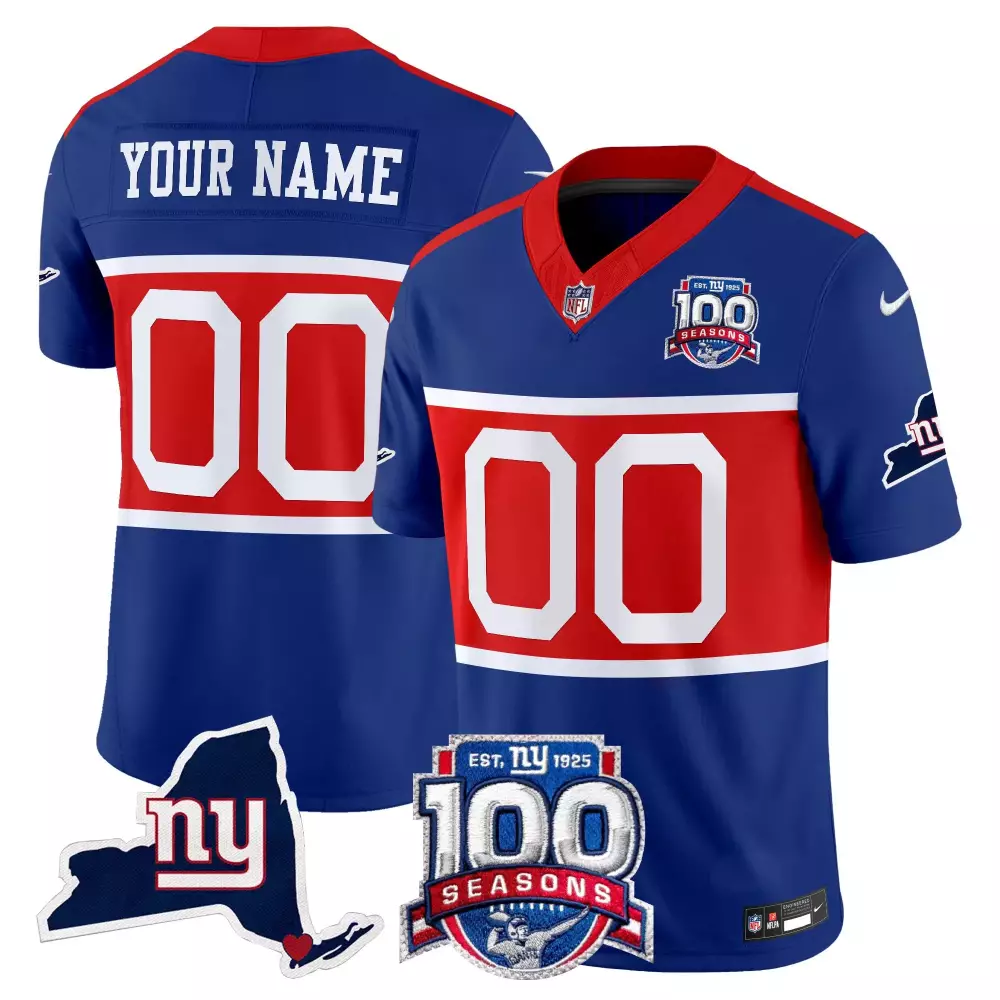 royal women new york giants 100th season state patch vapor limited custom jersey all stitched