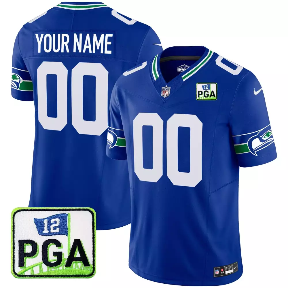 Youth Seattle Seahawks PGA Patch Vapor Limited Custom Jersey | Royal Stitched Design | Fan Gear for Kids
