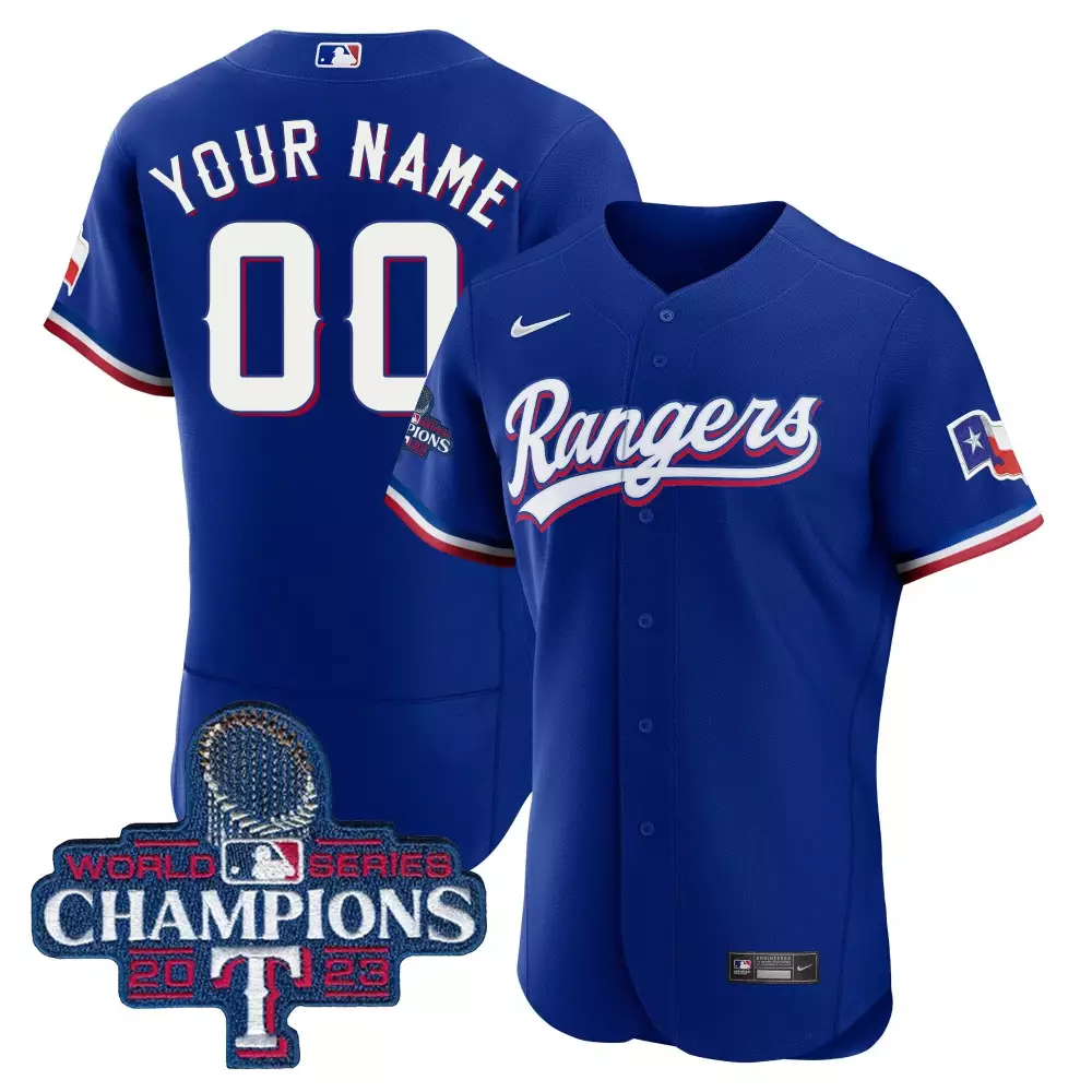 royal youth texas rangers 2023 world series champions city connect vapor premier limited custom jersey all stitched
