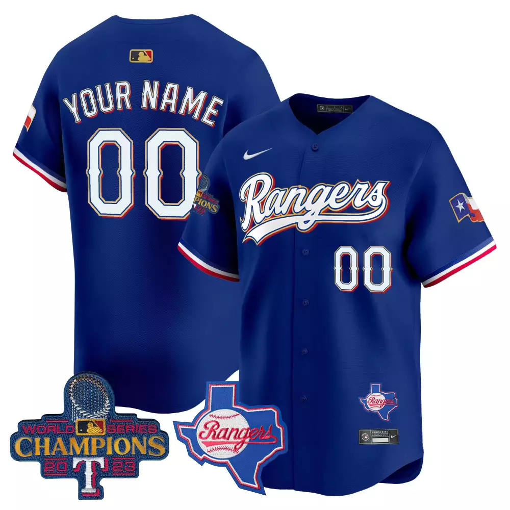 royal youth texas rangers 2023 world series champions gold trim vapor premier limited custom jersey v2 all stitched