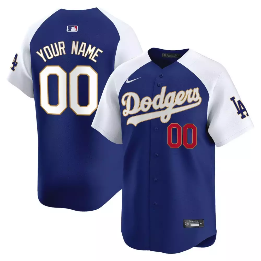 Los Angeles Dodgers Royalwhite Men Gold Trim Vapor Premier Limited Custom Jersey | For Men, Women & Youth