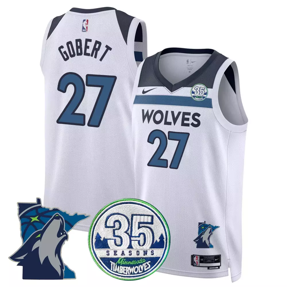 rudy gobert association mens minnesota timberwolves 35th season minnesota patch swingman jersey all stitched