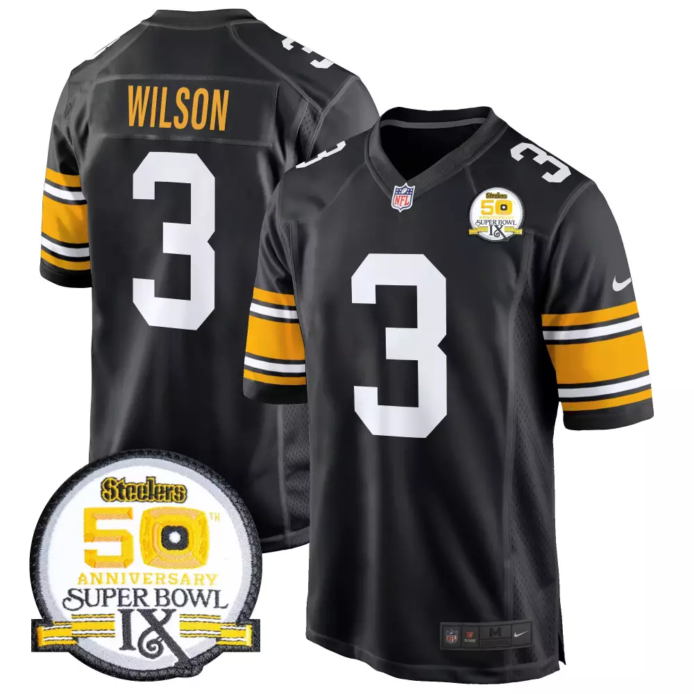 Russell Wilson 1975 Throwback Men's Pittsburgh Steelers 50th Anniversary Patch Game Jersey | Stitched | For Men