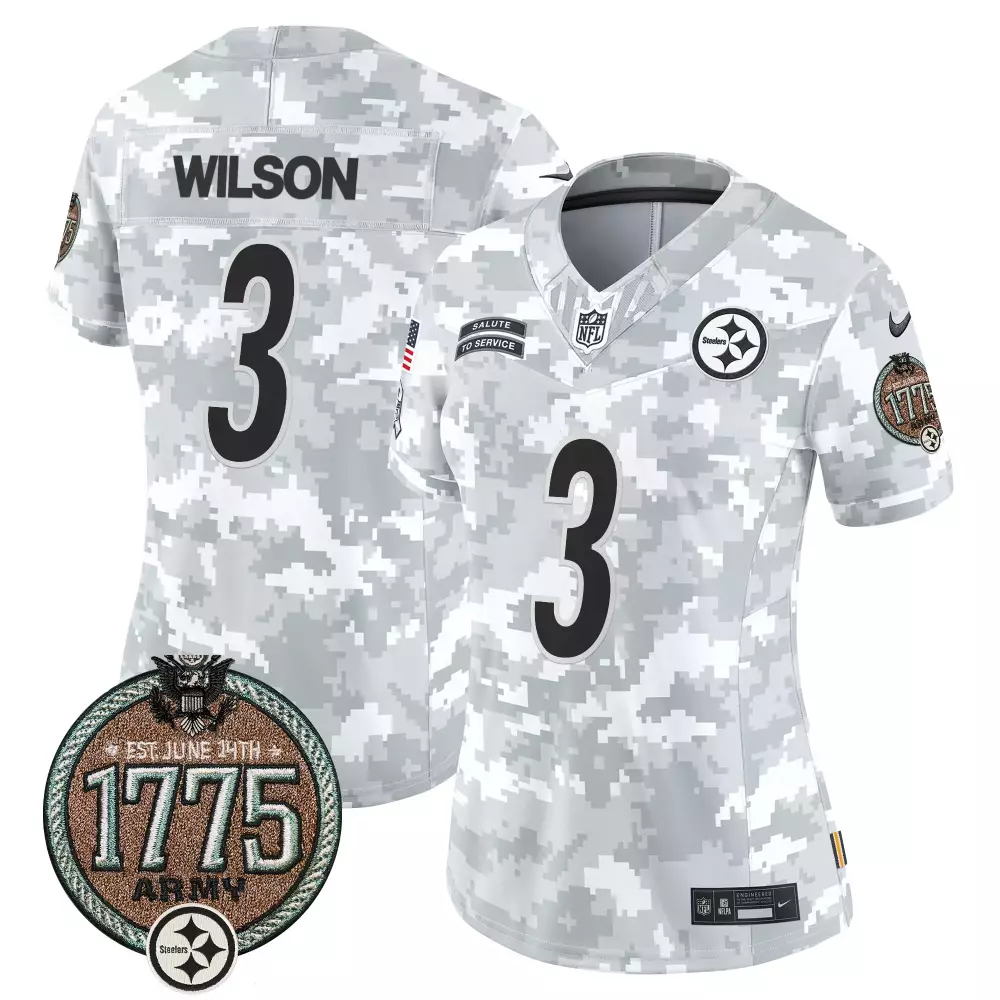 Russell Wilson Army Women's Pittsburgh Steelers 2024 Salute to Service Vapor Limited Jersey | Establishment Year Patch | For Men, Women & Youth