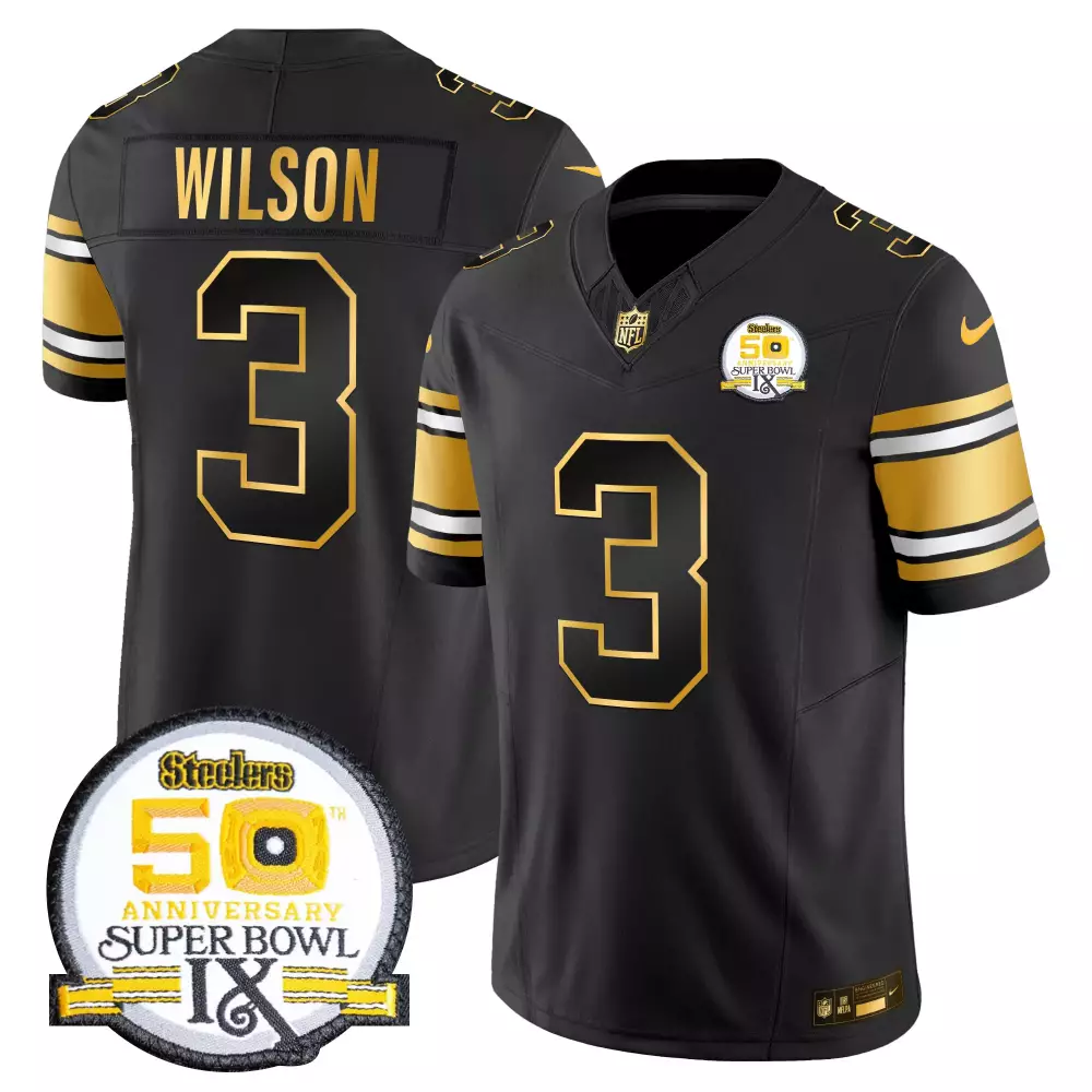 Russell Wilson Pittsburgh Steelers 50th Anniversary Super Bowl IX Patch Jersey | White Vapor Limited Style | Fan Gear for All