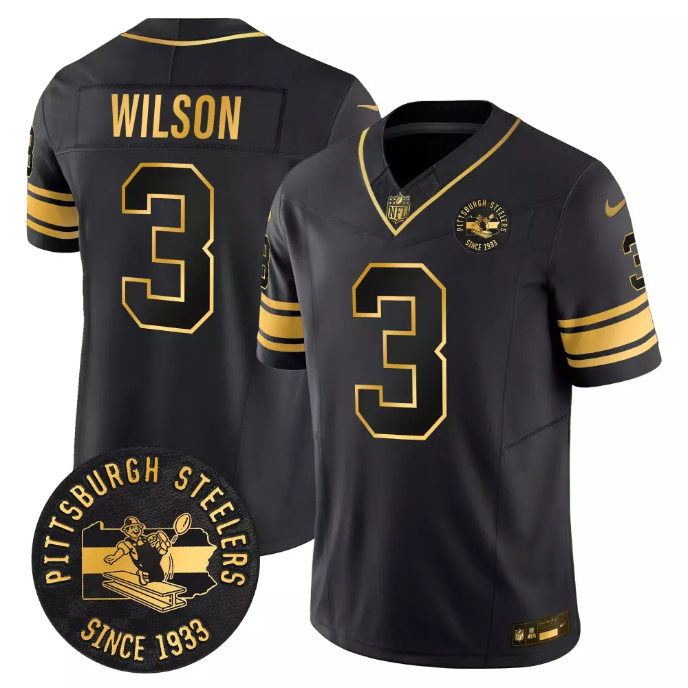 Russell Wilson Pittsburgh Steelers Throwback Vapor Jersey | Black & Gold 1933 Patch | Limited Edition Fan Gear | For Men, Women & Youth