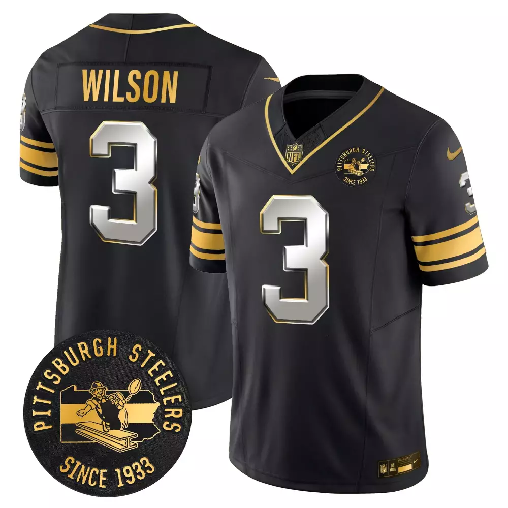 Russell Wilson Black Limited Men's Pittsburgh Steelers Throwback 1933 Patch Gold Vapor Limited Jersey | Stitched Design | For Men, Women & Youth