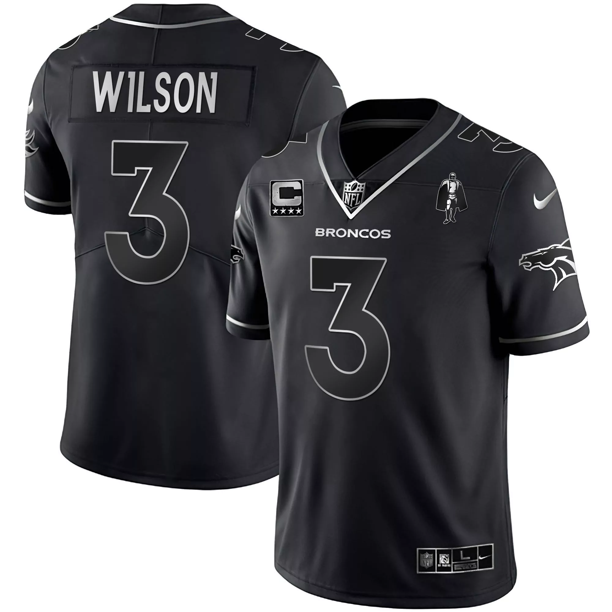russell wilson black silver womens denver broncos white gold and black gold jersey all stitched