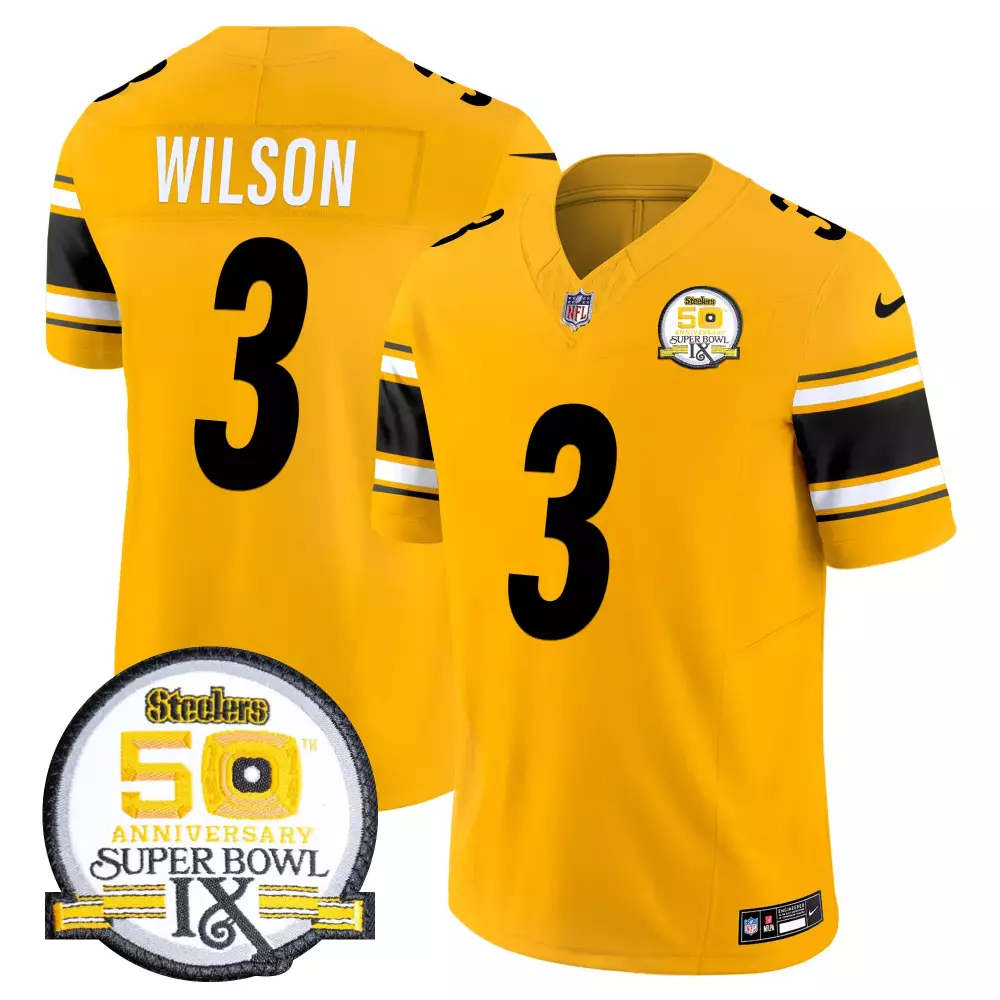 Russell Wilson Pittsburgh Steelers 50th Anniversary Vapor Limited Jersey | Gold Stitched Fan Gear | For Men, Women & Youth