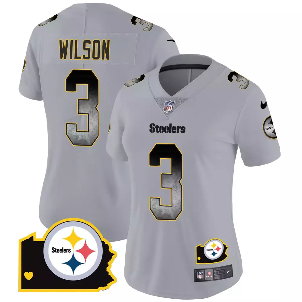 Russell Wilson Pittsburgh Steelers Arch Smoke Home Vapor Jersey | Gray Women's Stitched Fan Gear | For Men, Women & Youth