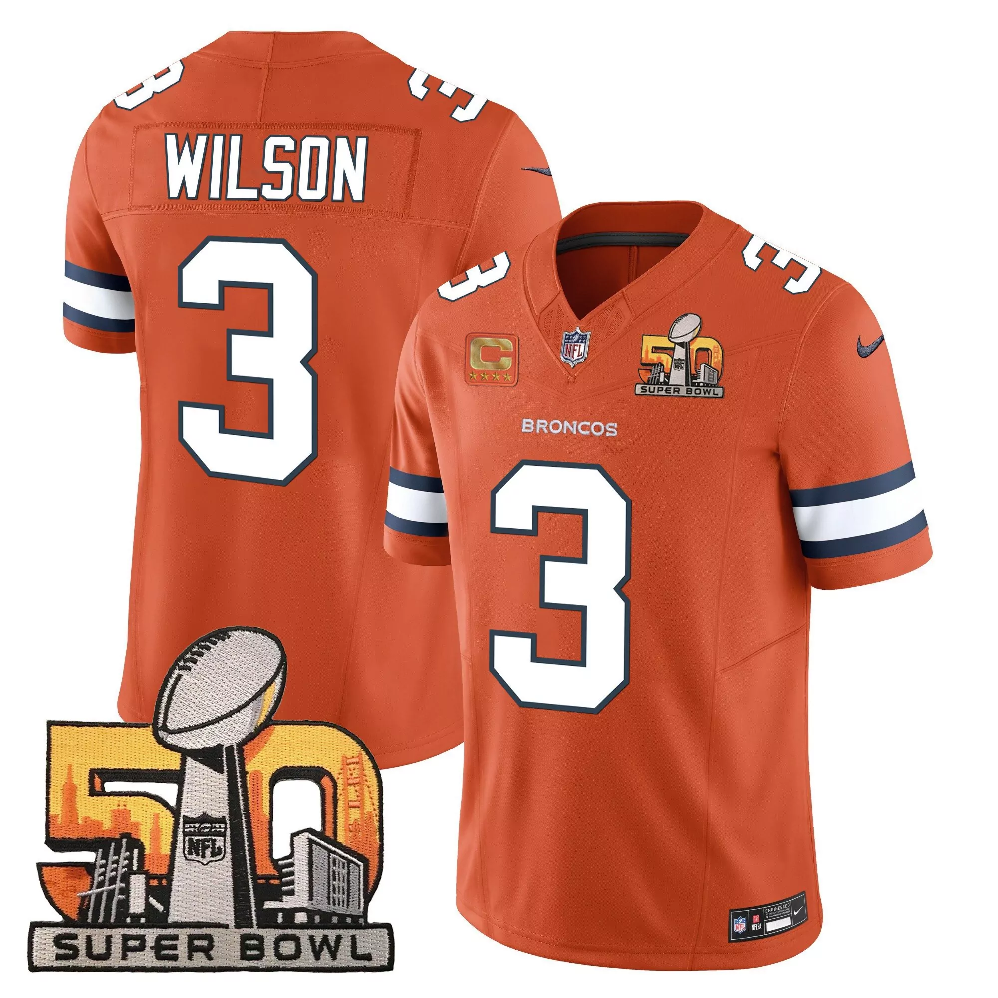 russell wilson orange mens denver broncos super bowl 50 patch vapor jersey all stitched
