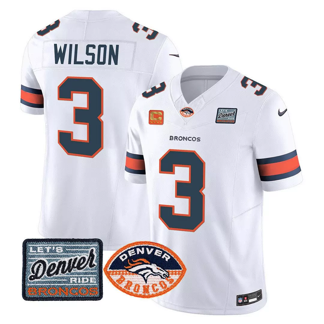 russell wilson white mens denver broncos logo patch limited jersey all stitched