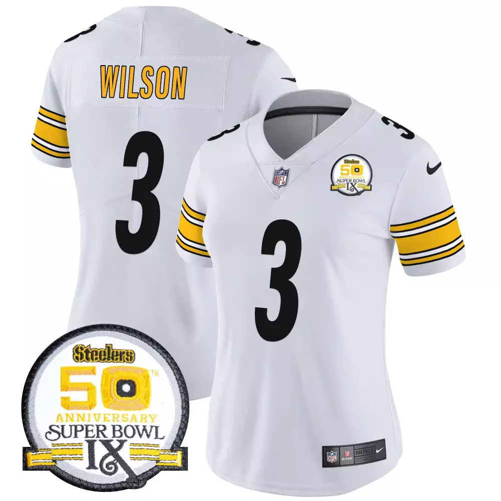 Russell Wilson Pittsburgh Steelers 50th Anniversary Super Bowl IX Patch Jersey | White Vapor Limited Style | Fan Gear for All