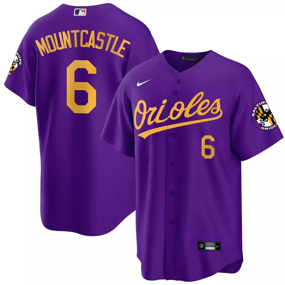 ryan mountcastle purple gold mens baltimore orioles 2023 special gold cool jersey all stitched