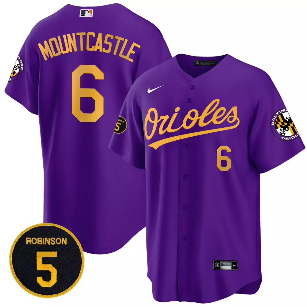 ryan mountcastle purple gold mens baltimore orioles 2023 special gold cool jersey all stitched