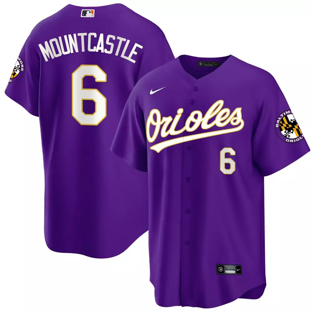 ryan mountcastle purple mens baltimore orioles 2023 gold cool jersey all stitched