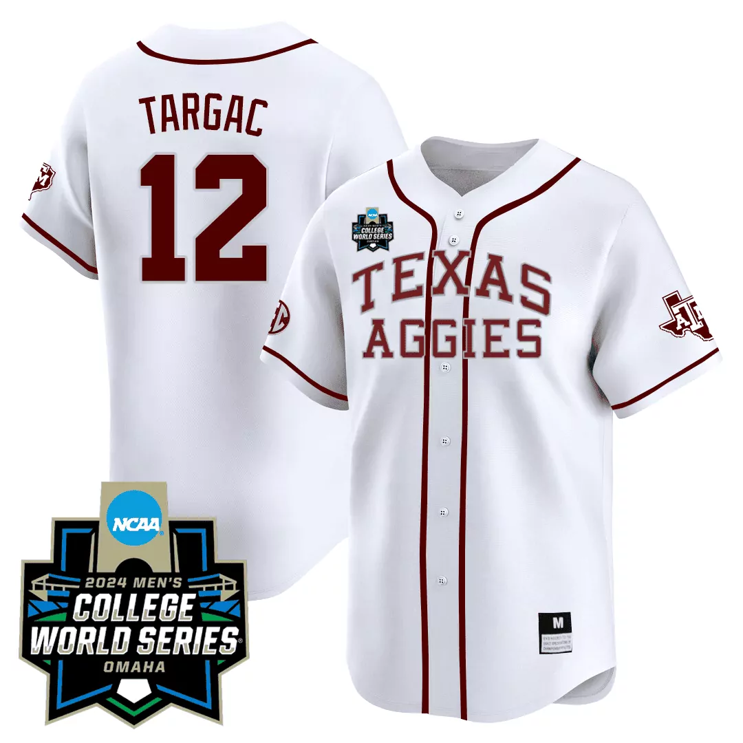 ryan targac white alternate mens texas am aggies 2024 college world series patch vapor premier limited jersey all stitch